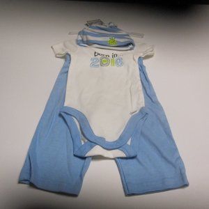 Gerbers Baby/ Toddler Pant Suit. Light Blue and White with Matching Cap.  3-6mo.